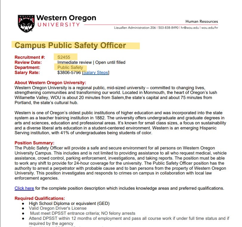 Job Announcement<br />
Highlights the following fields Position Title, Recruitment Number, and, Department fields.