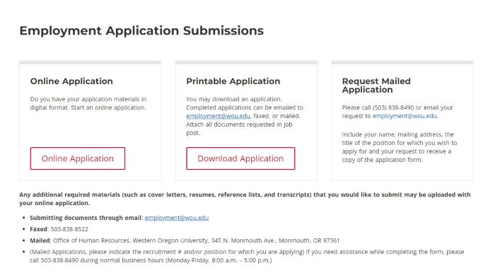 Screenshot of Online Employment Application Form