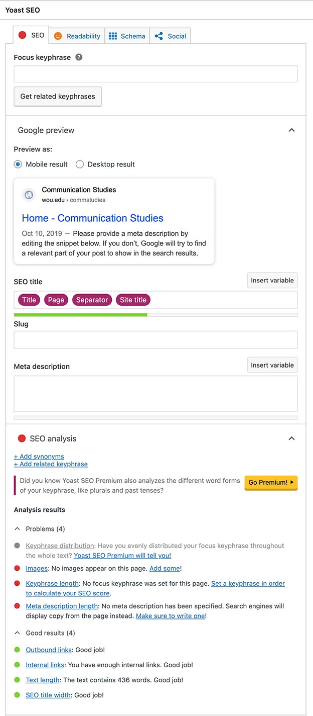 Yoast2 Screenshot of Yoast plugin